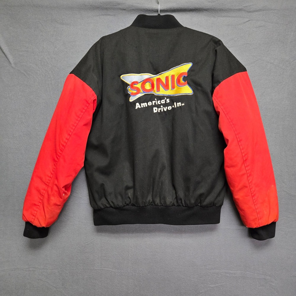 Sonic Drive-In Bomber Jacket Vintage Retro Workwear Medium Black Red